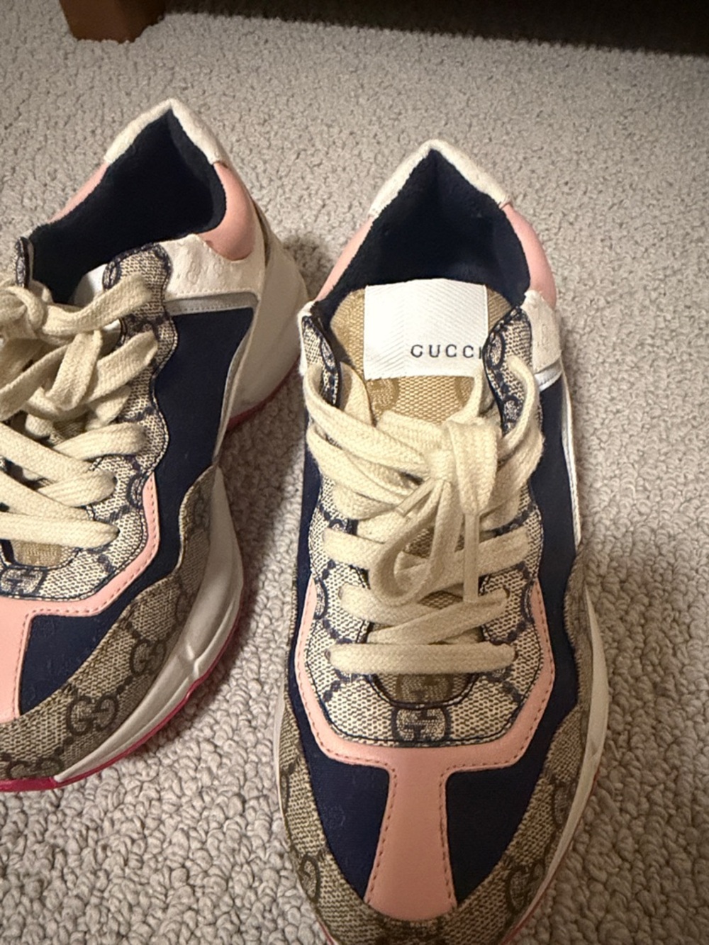 Gucci Navy, Pink & Cream GG Canvas Runner Sneakers - Picture 5 of 9
